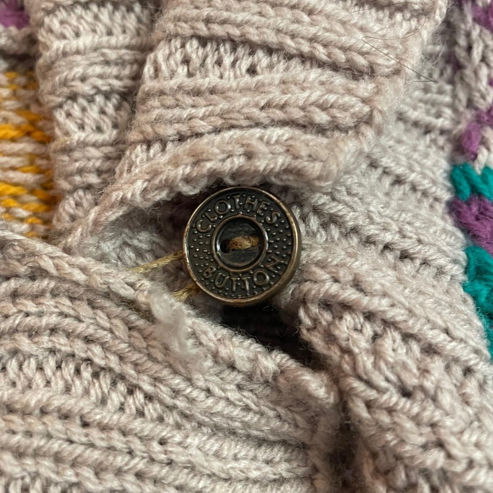 Vintage Geometric Button Cardigan Sweater Large Wool Statement Cozy Warm Unique - Picture 4 of 9
